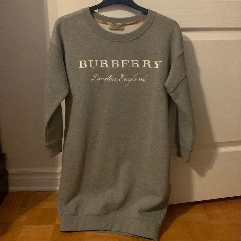 Burberry Grey Logo Midi Sweatshirt Dress